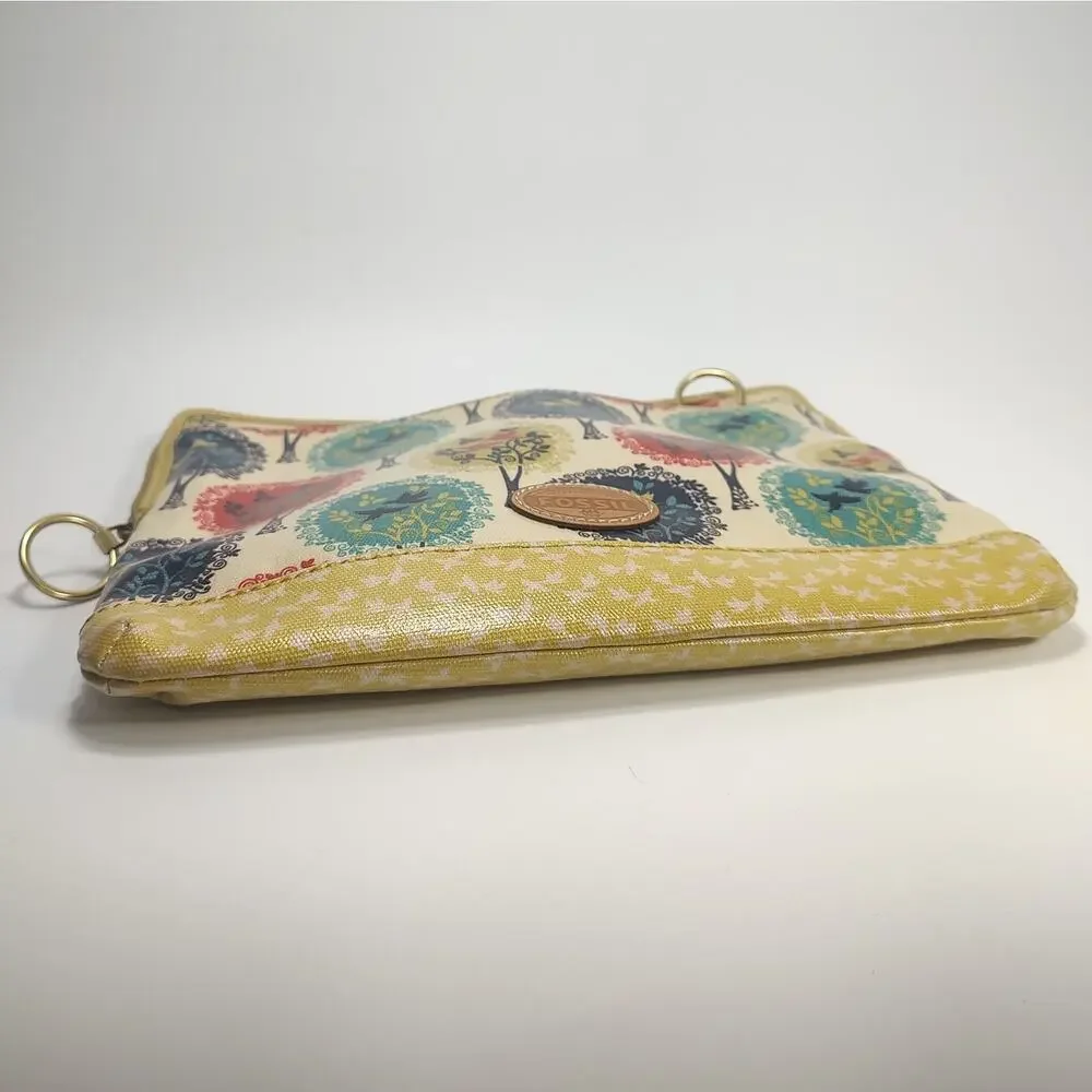 Fossil Tablet Case Bag Trees Birds Pattern PVC Coated Zippered Brass Accents